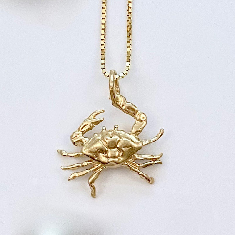 Medium Gold Crab Pendant With Diamonds On Shell - Nautical Jewelry Originals